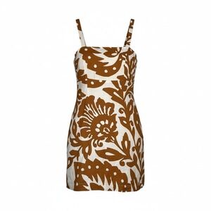 Boden Linen  Women's Size 6R Sleeveless Floral Print Dress Brown White